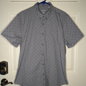 Guess Men's XL Slim Abstract Print Gray Button Down Short Sleeve Shirt Pocket